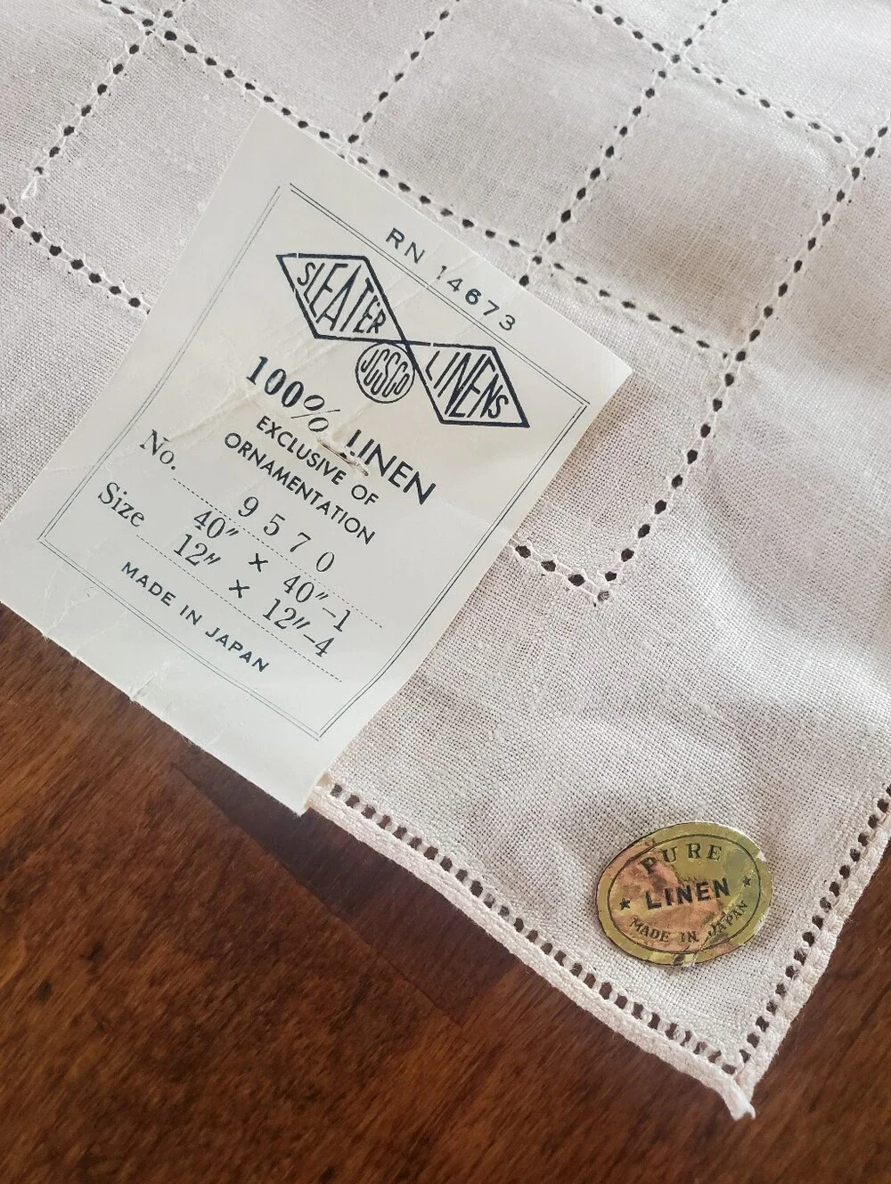 Vintage Pale Pink Open Work Hemstitched Linen Tablecloth 40